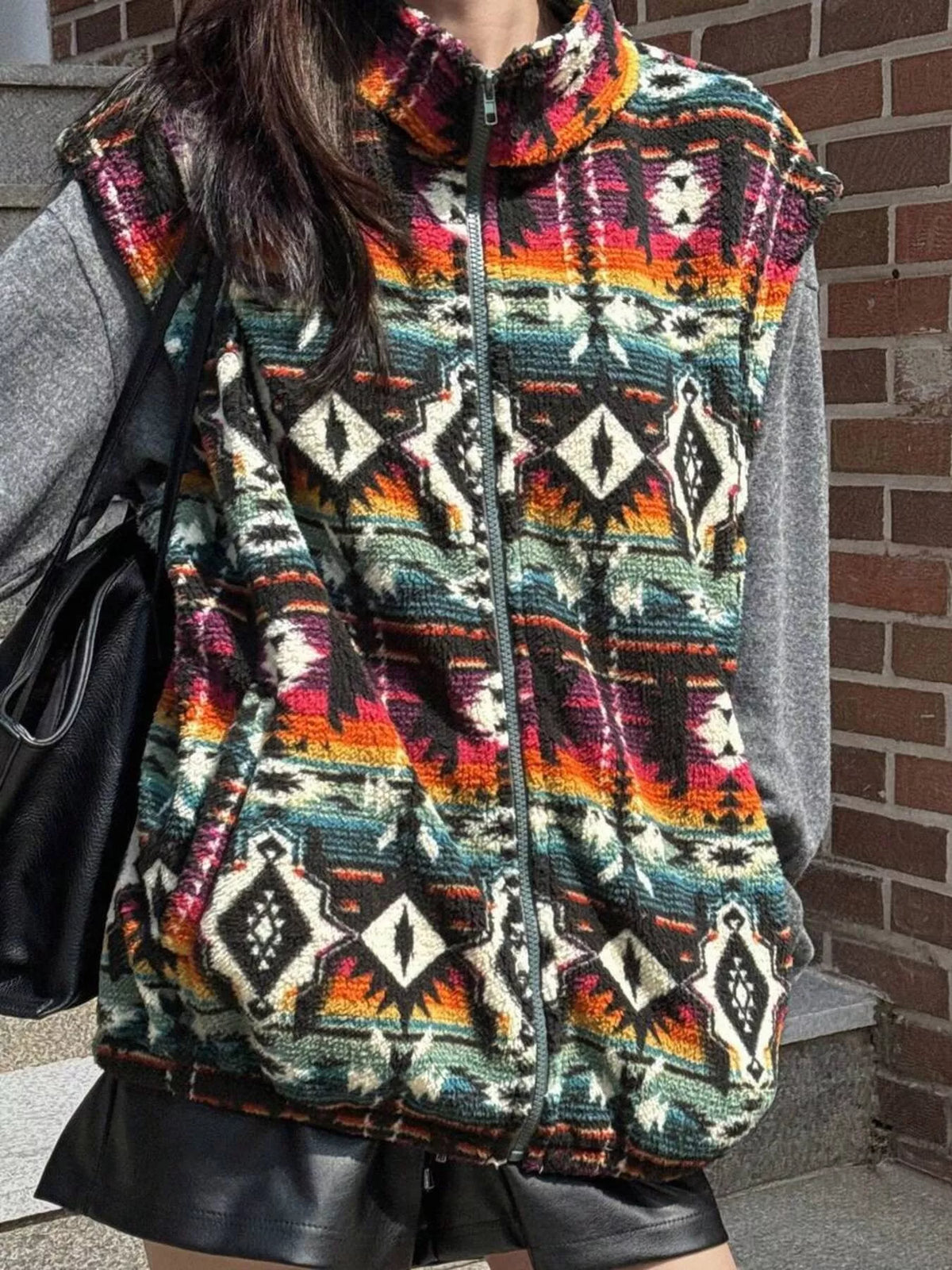 Geometric Fleece Vest Coat