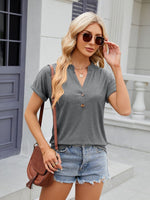 Florira Notched Short Sleeve T-Shirt - Ladyez