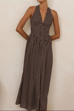 Backless Polka Dot Halter Neck Maxi Dress