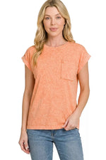 Zenana Halo Snow Washed Cuffed Short Sleeve Tee