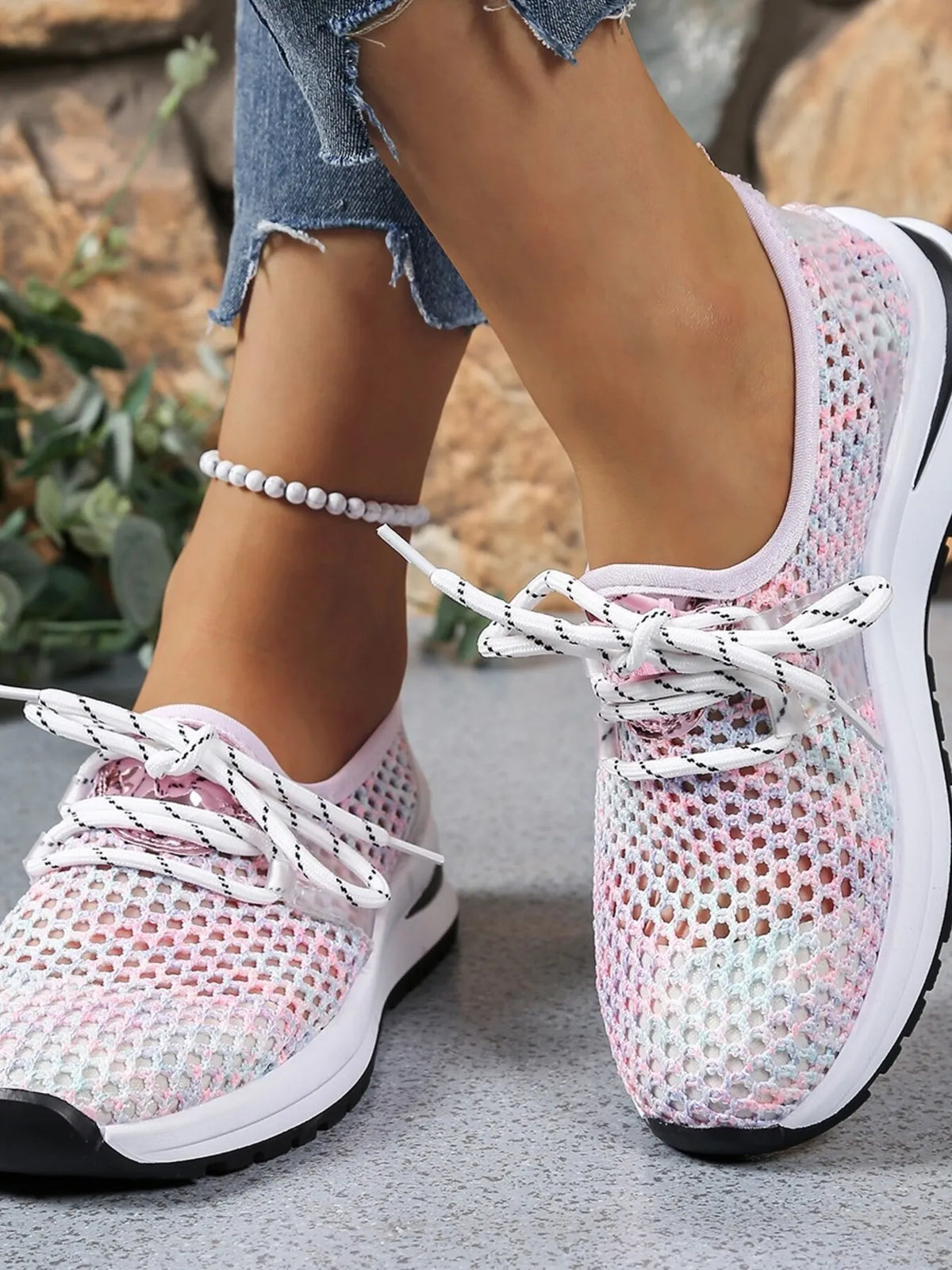 Mesh Breathable Lace Up Athletic - Ladyez