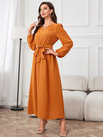 Tie Waist Puff Sleeve Maxi Dress - Ladyez