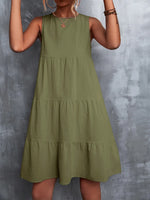Tiered Round Neck Sleeveless Mini Tank Dress - Ladyez
