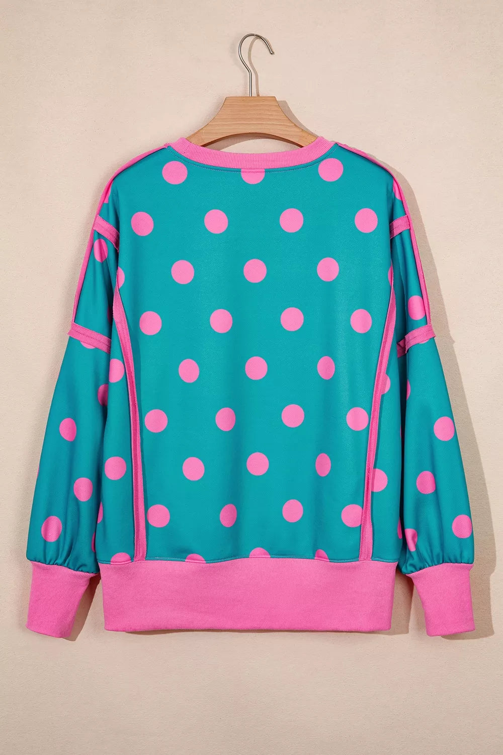 Polka Dot Contrast Patchwork Round Neck Baggy Sweatshirt