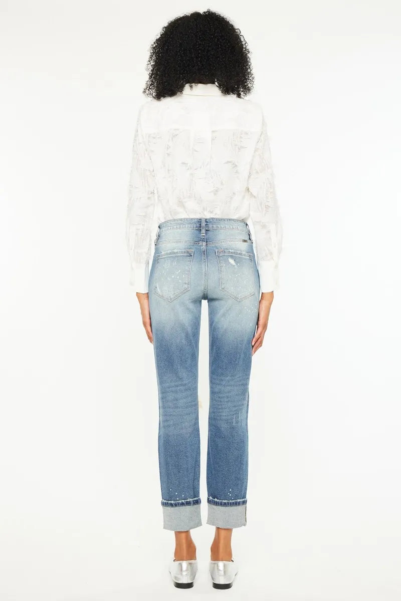 Kancan High Rise Distressed Boyfriend Fit Jeans - Ladyez