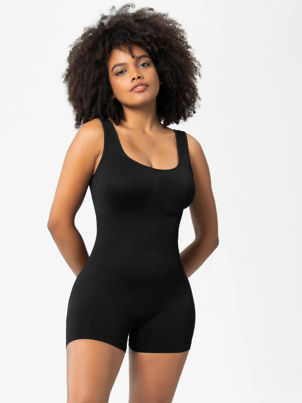 Scoop Neck Wide Strap Shaping Romper - Ladyez