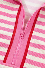 Half Zip Striped Sleeveless Top and Skirt Set