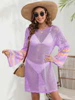 Openwork Contrast Long Sleeve Cover-Up - Ladyez