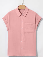Solid Color Cuffed Short Sleeve Shirt
