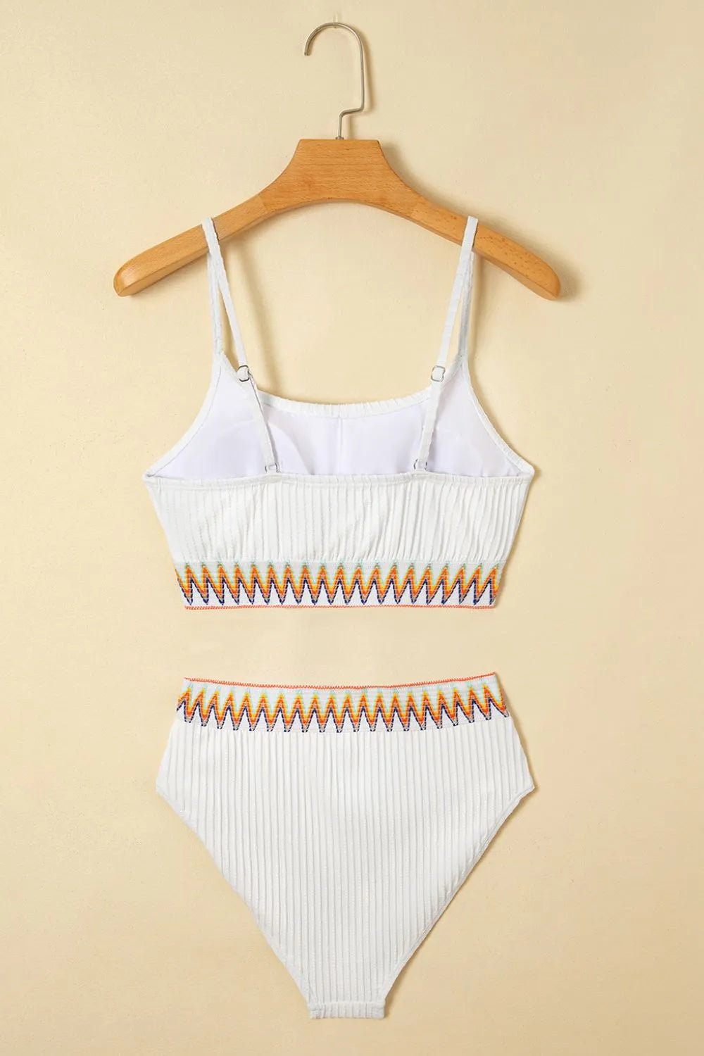 Textured Contrast Banding Bikini High Waist 2pcs Swimsuit - Ladyez