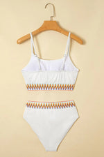 Textured Contrast Banding Bikini High Waist 2pcs Swimsuit - Ladyez