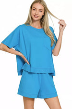 Zenana Exposed Seam Boxy Top & Shorts Set