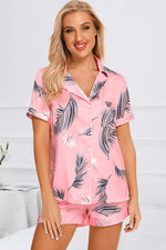 Printed Button Up Short Sleeve Top and Shorts Lounge Set - Ladyez