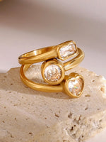 18K Gold-Plated Stainless Steel Geometric Inlaid Zircon Ring - Ladyez