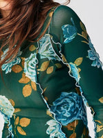 Floral Print Mock Neck Long Sleeve Top - Ladyez