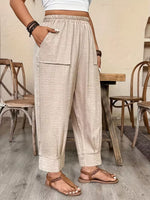 Plus Size High-Waisted Elastic Waist Pants with Pockets