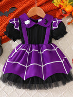 Children's Halloween Spiderweb Print Peter Pan Collar Dress