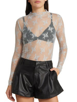 Lace Mock Neck Long Sleeve Blouse - Ladyez
