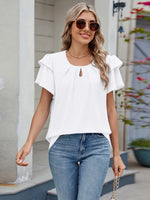 Round Neck Ruffled Layered Sleeve Blouse - Ladyez