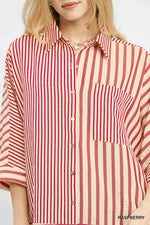 Umgee Mixed Stripe Oversized Button Down Top