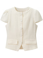 Button Up Short Sleeve Top and Bubble Hem Skirt Set