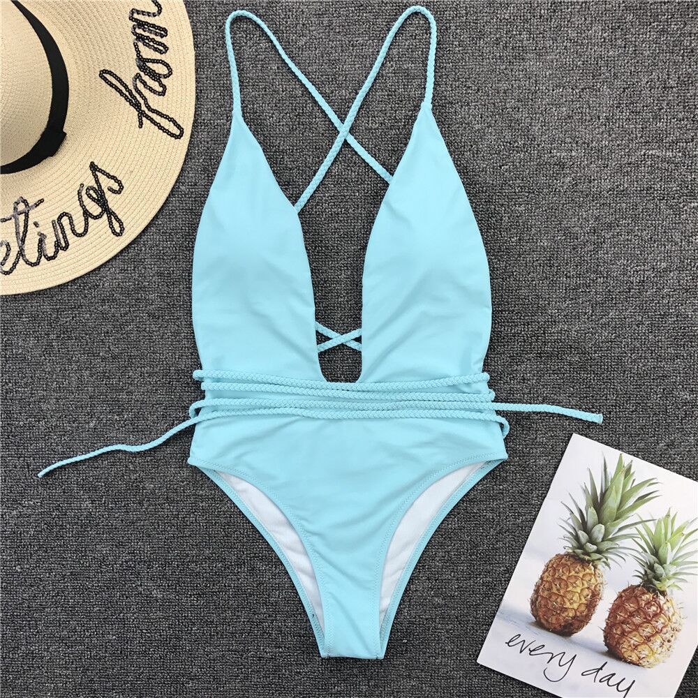 New 2025 Sexy Deep V Neck Wrap Around Female Swimwear One Piece Swimsuit Women Backless Monokini High Cut Bathing Suit Swim Lady