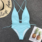 New 2025 Sexy Deep V Neck Wrap Around Female Swimwear One Piece Swimsuit Women Backless Monokini High Cut Bathing Suit Swim Lady