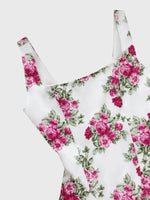 Pleated Floral Print Square Neck Mini Dress
