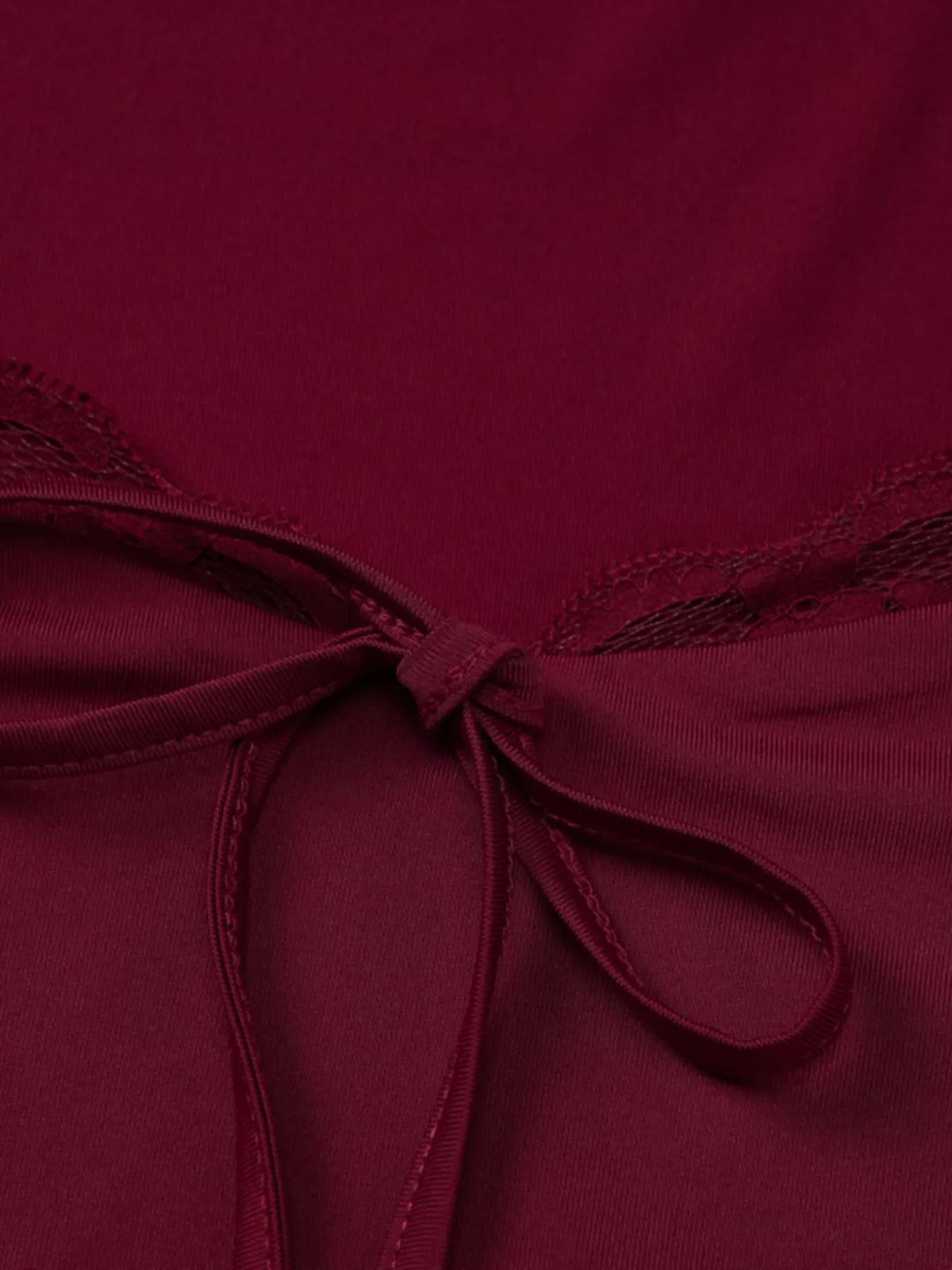 Sweetheart Neck Lace Trim Tie-Front T-Shirt
