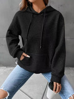 Waffle Knit Hoodie with Drawstring Details
