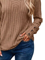 Ribbed V-Neck Long Sleeve Top