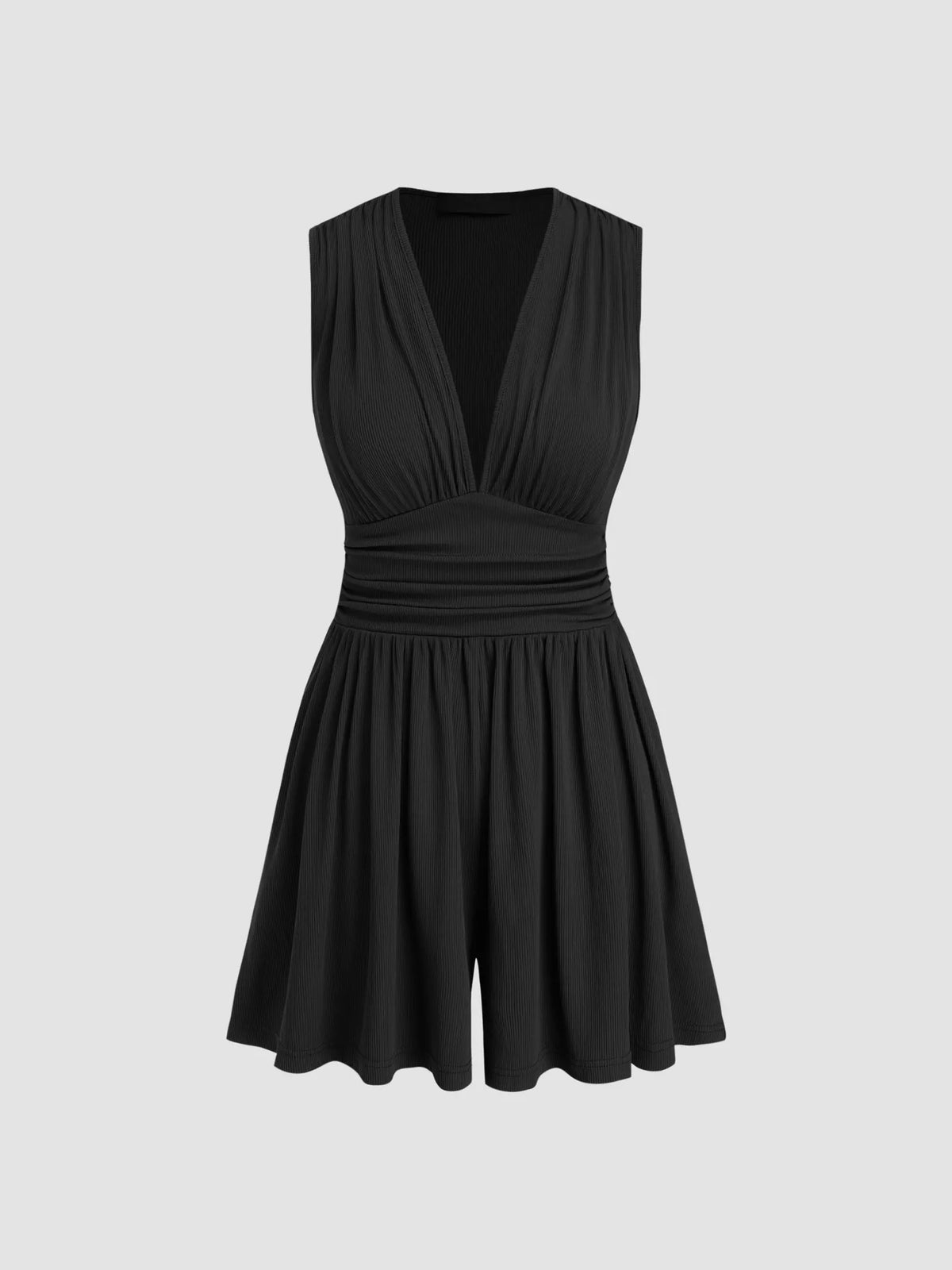 Deep V-Neck Ruched Sleeveless Romper