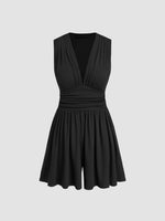 Deep V-Neck Ruched Sleeveless Romper