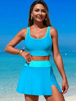 Scoop Neck Top and Skort Swim Set - Ladyez