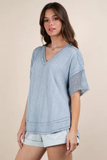 VERY J Oversized Contrast Knit Comfy Casual Top