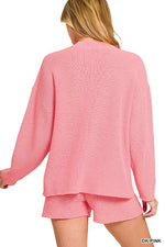 Zenana Round Neck Knit Top and Shorts Sweater Set