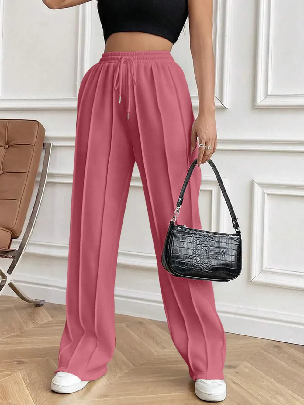 Drawstring Elastic Waist Pants with Pockets