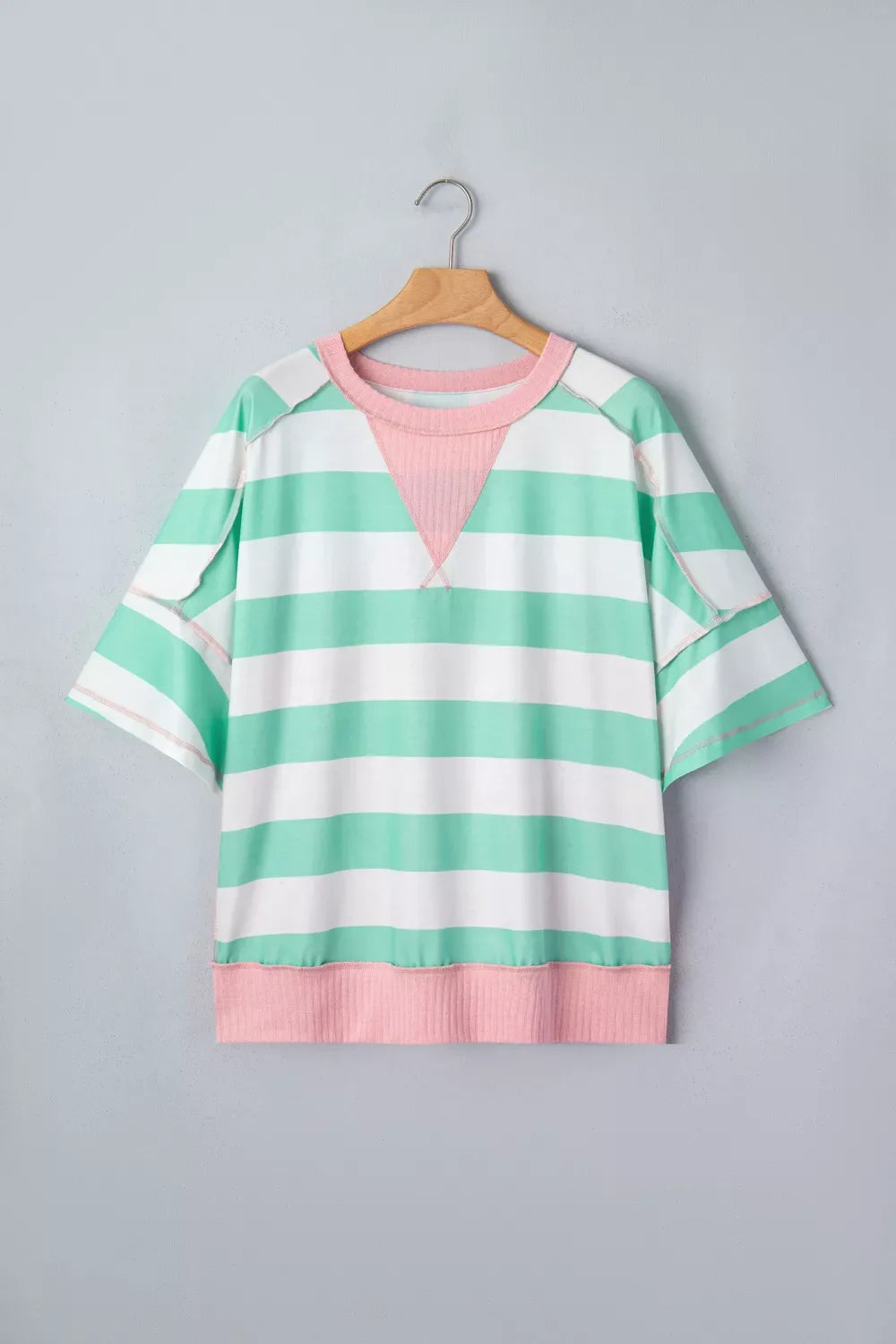 Stripe Exposed Seam Ribbed Patchwork Oversized Tee