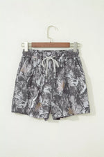 Abstract Maple Leaf Printed Tie Elastic Waist Shorts