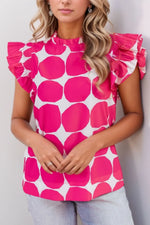 Bubblegum Pattern Frilled Collar Flutter Sleeve Top