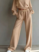 Round Neck Cropped Sweatshirt and Wide-Leg Pants Set
