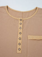 Waffle Textured Tunic Henley Top with Slits