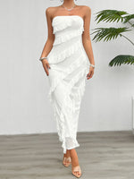 Devine Ruffled Slit Back Tube Maxi Dress - Ladyez
