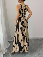 Abstract Print Halter Neck Maxi Dress