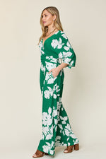 Double Take Full Size Printed Tie Back Wide Leg Jumpsuit - Ladyez
