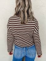 Stripe Cropped Crew Neck Long Sleeve T Shirt