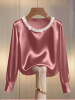 Pearl Trim Round Neck Silk Blouse