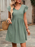 Ruffle Sleeve V-Neck A-Line Dress