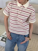 Striped Polo T-Shirt with Contrast Collar - Ladyez