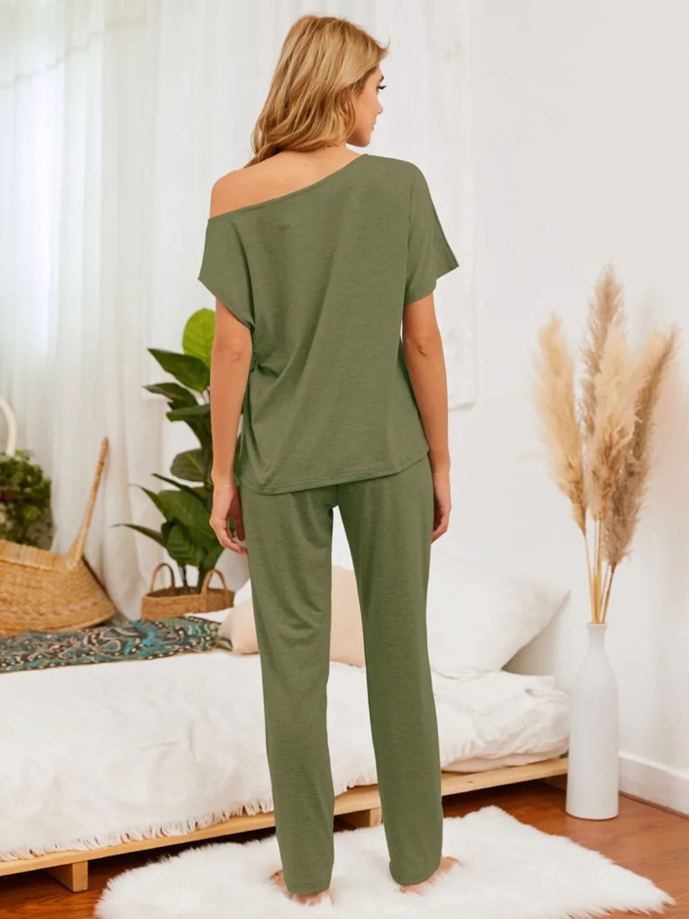 Boat Neck Top and Pants Lounge Set - Ladyez